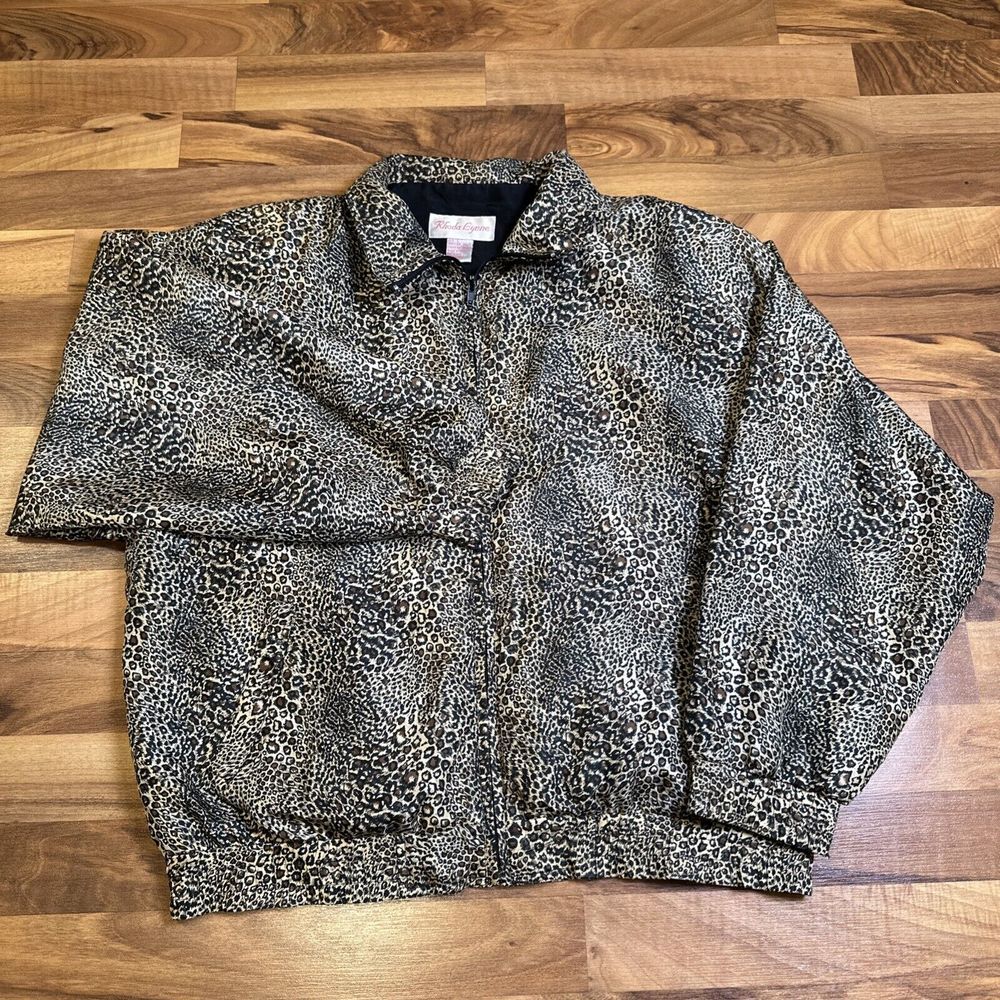 Rhoda Lynne Silk Jacket L Womens Bomber Style Leopard Soft Lightweight Vintage